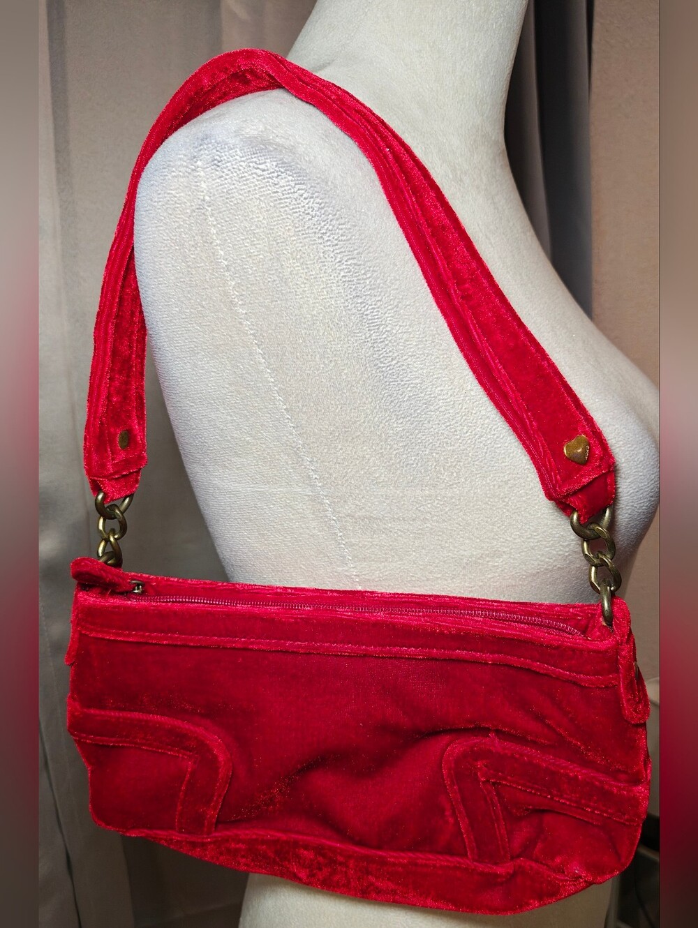 Y2K XOXO Velvet Heart Stud Shoulder Bag Purse.